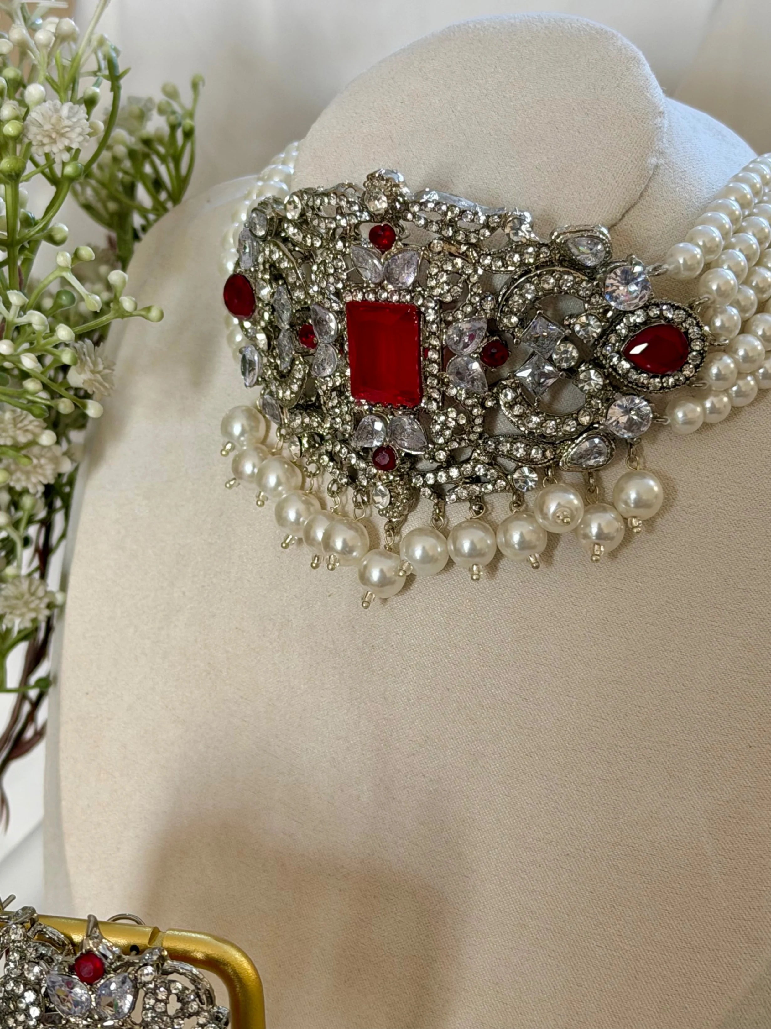 Noor Choker Set (Pearl & Ruby) GS34