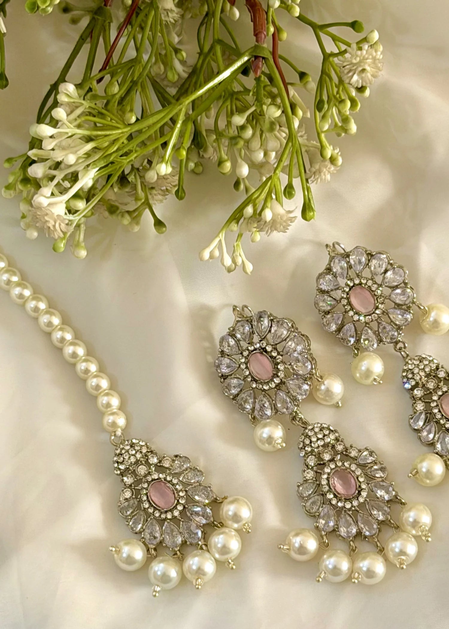 Reiha Choker Set (Pearls & Baby Pink Stones) GS36