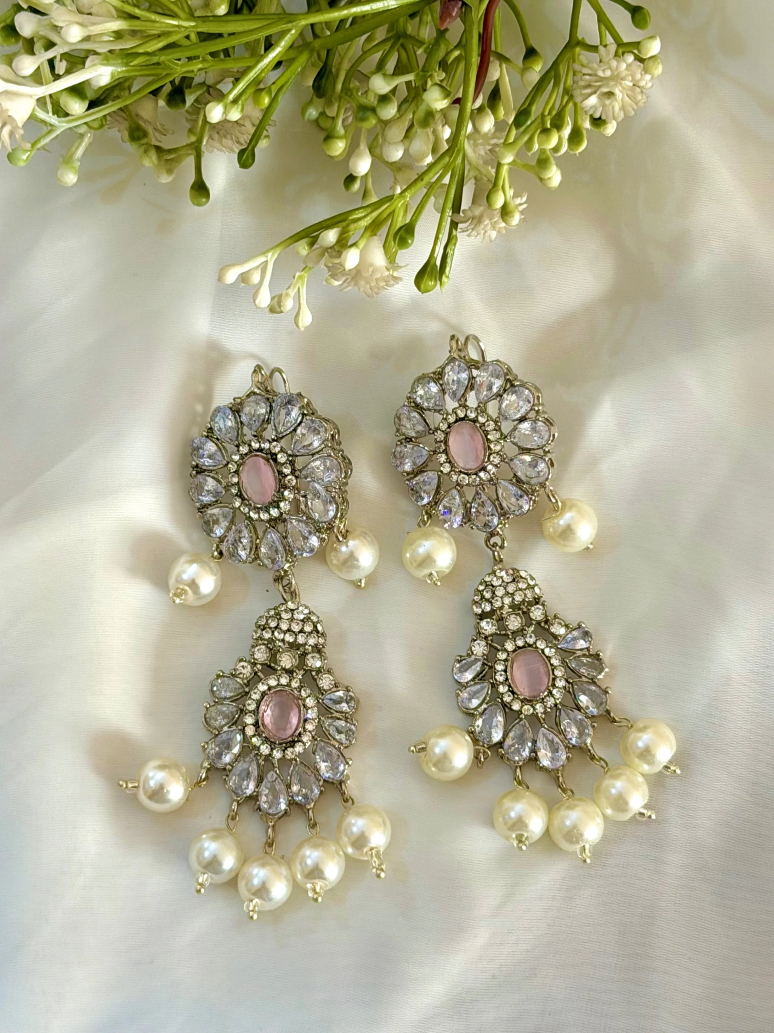 Reiha Choker Set (Pearls & Baby Pink Stones) GS36