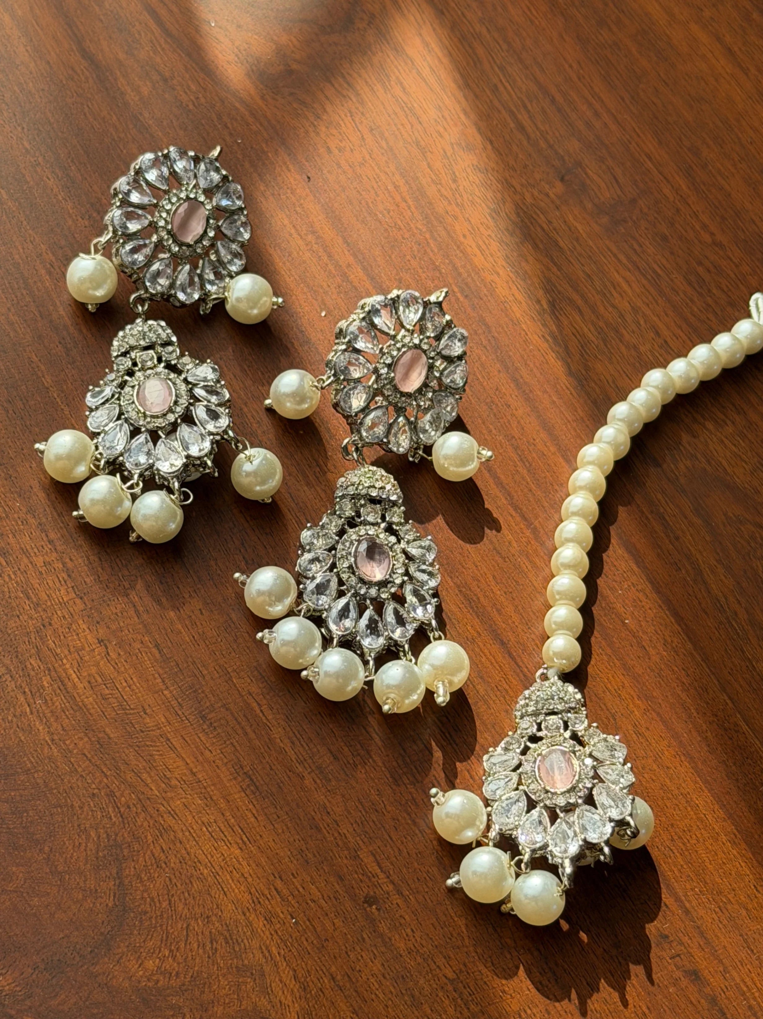 Reiha Choker Set (Pearls & Baby Pink Stones) GS36