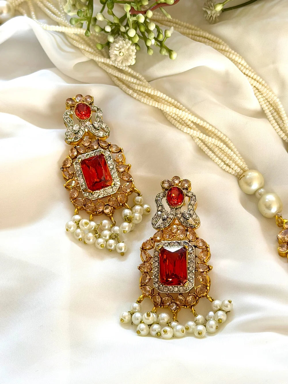 Pearl Maala Set (Red Stone) GS29