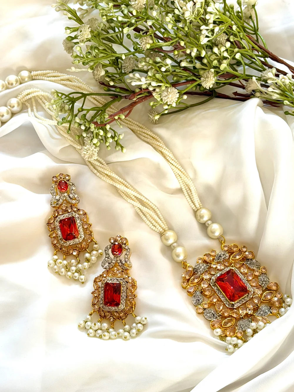 Pearl Maala Set (Red Stone) GS29