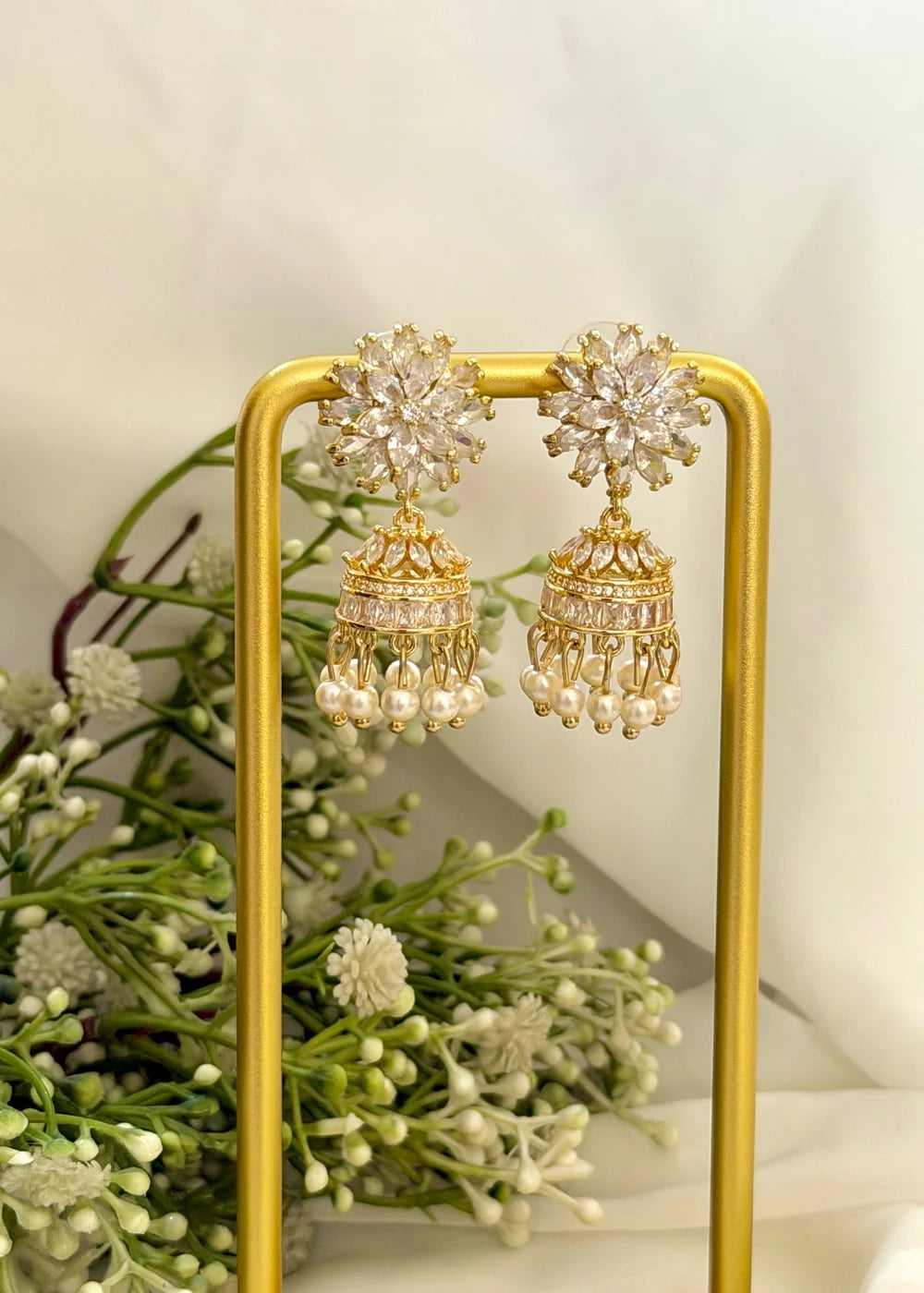 Silver Gold Floral Jhumki GT89