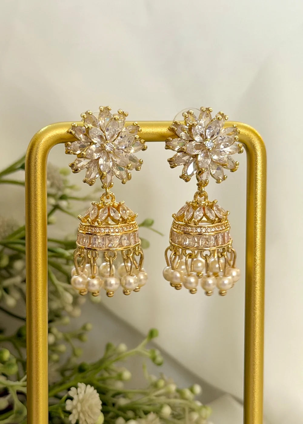 Silver Gold Floral Jhumki GT89