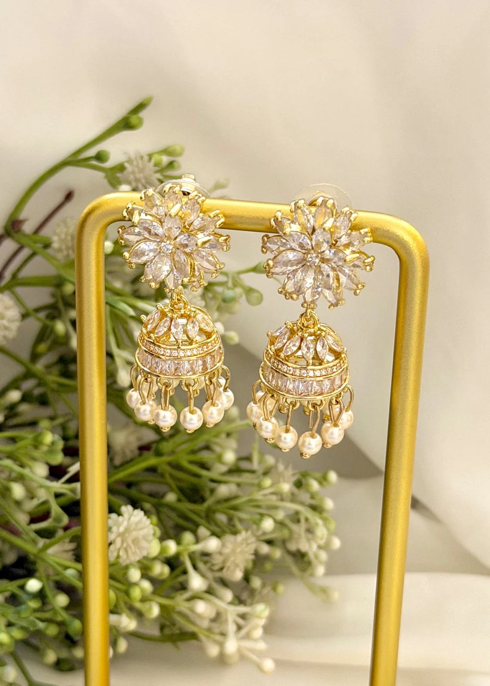 Silver Gold Floral Jhumki GT89