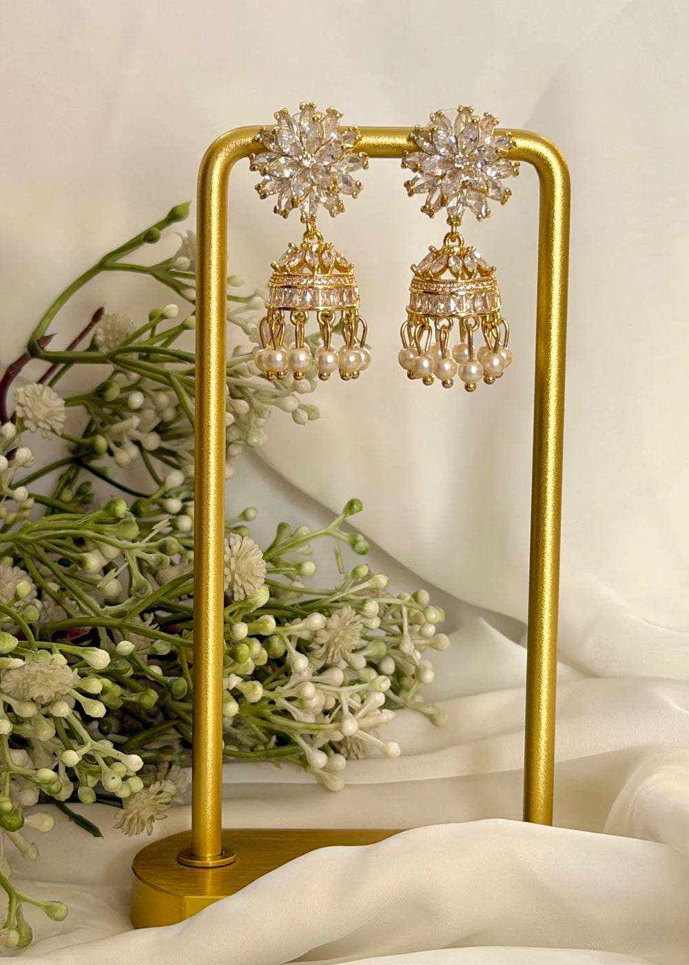 Silver Gold Floral Jhumki GT89