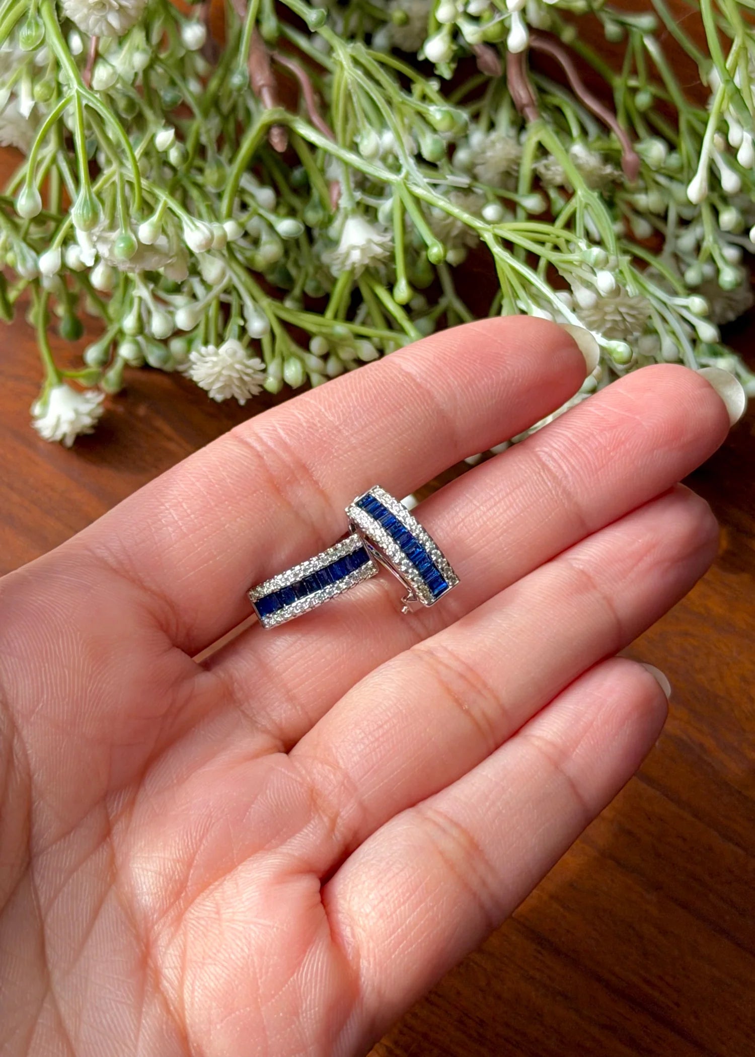 Studded Half Hoops (Blue Stone & Zircons) GT34