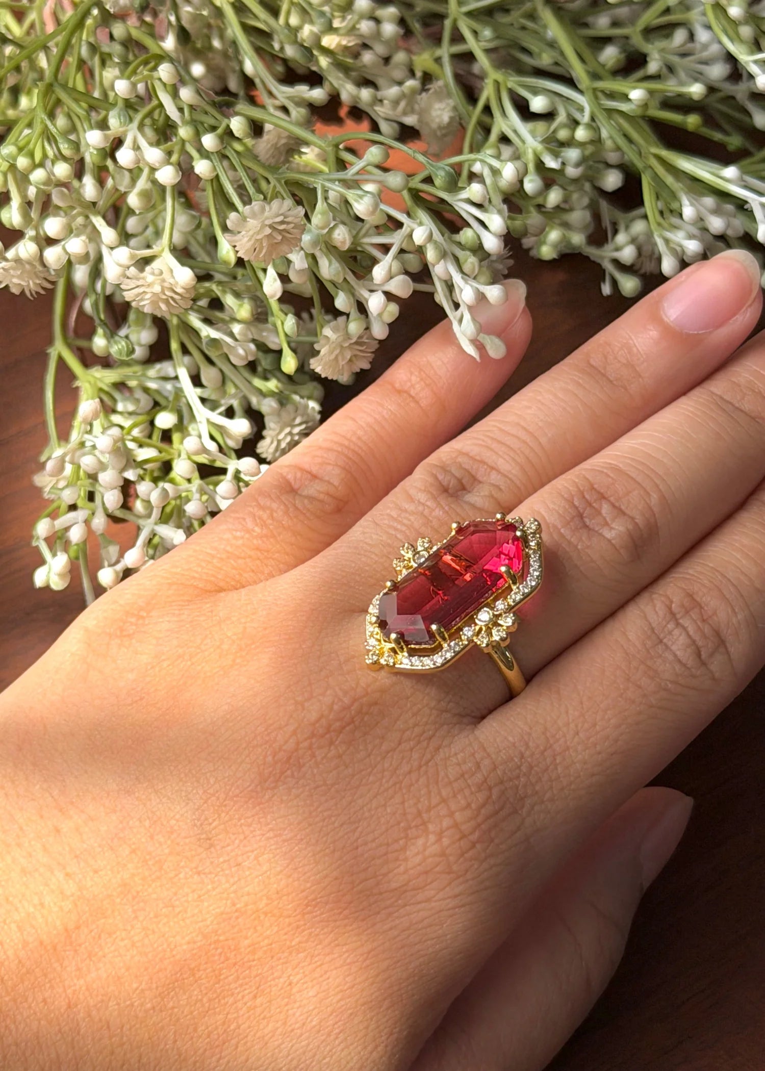 Ruby Crystal Ring (Adjustable) GR57