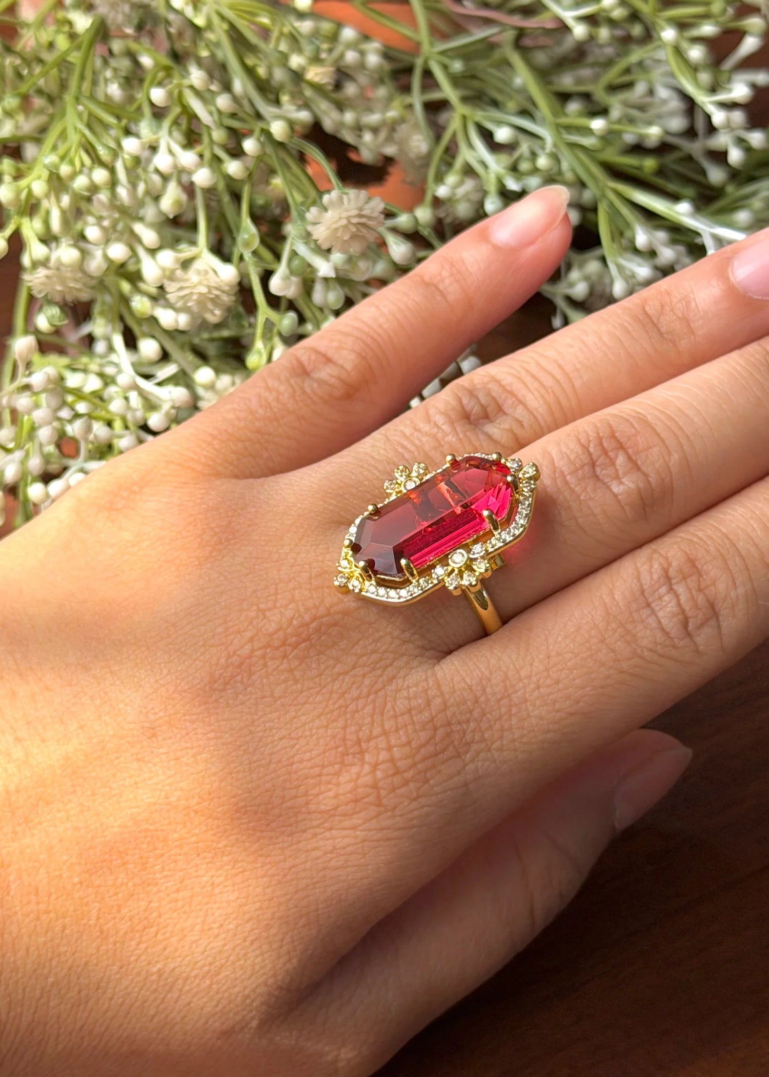 Ruby Crystal Ring (Adjustable) GR57