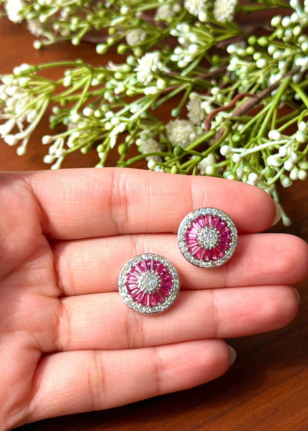 Round Cubic Zircona Studs (Ruby Pink) GT77