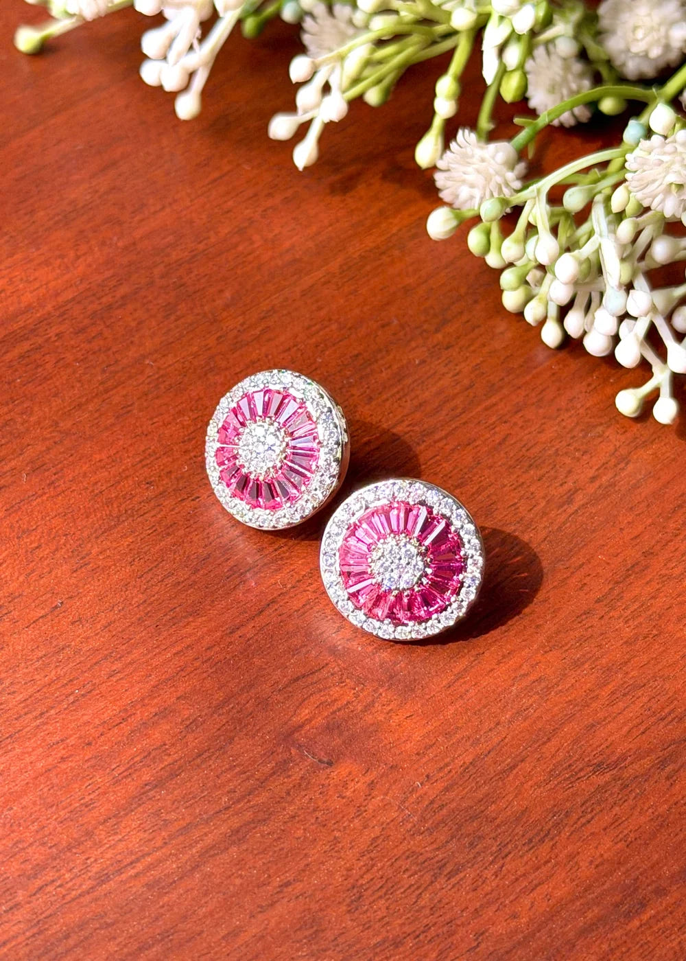 Round Cubic Zircona Studs (Ruby Pink) GT77