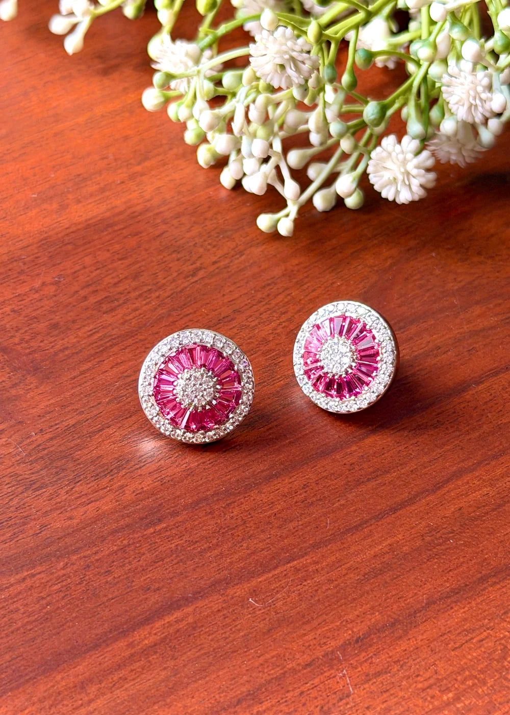 Round Cubic Zircona Studs (Ruby Pink) GT77