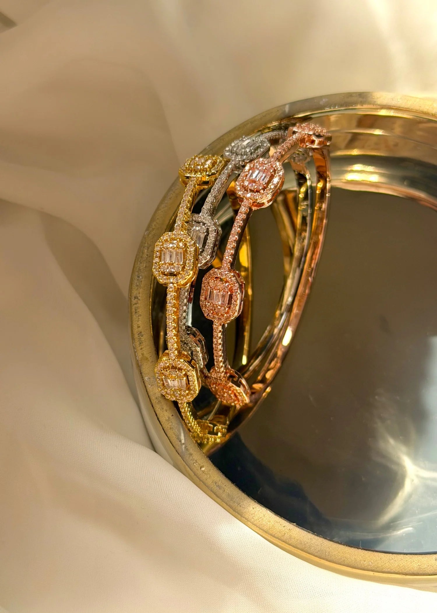 Zircon Trio Bangle Set (Gold, Silver & Rose Gold) GB65