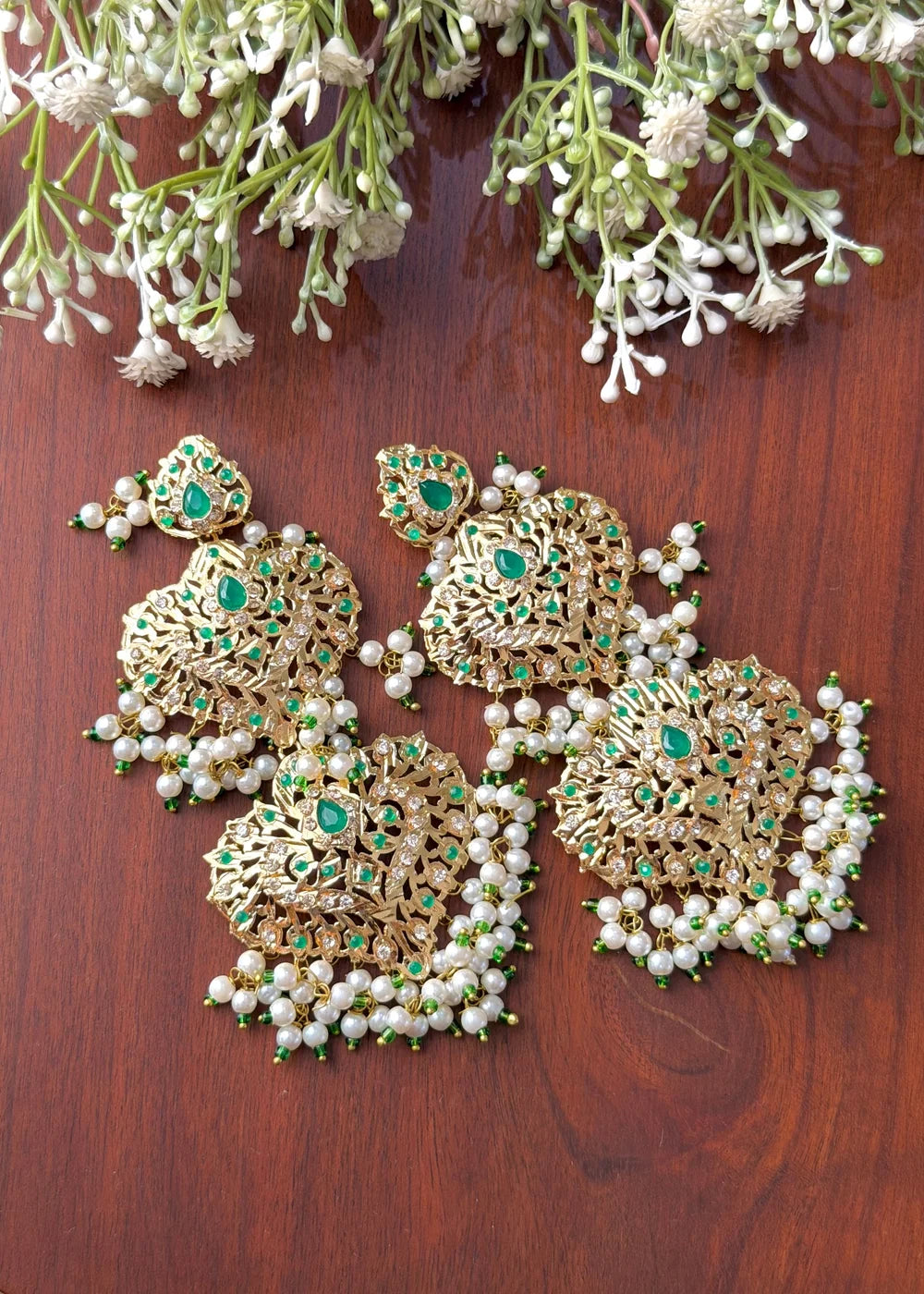 Hyderabadi Long Emerald Earrings GT102