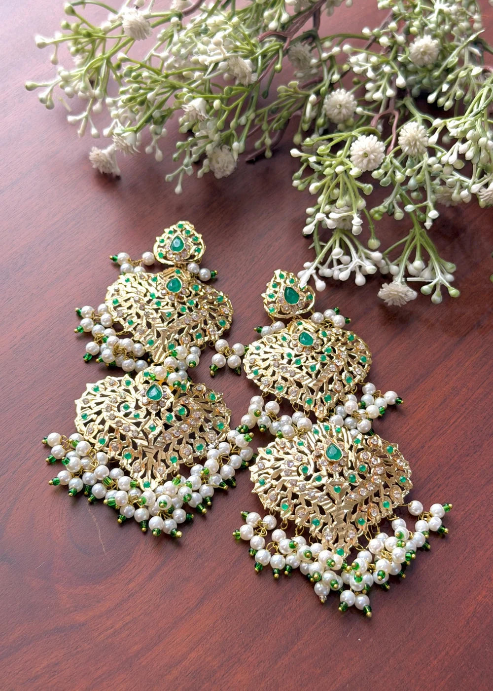 Hyderabadi Long Emerald Earrings GT102
