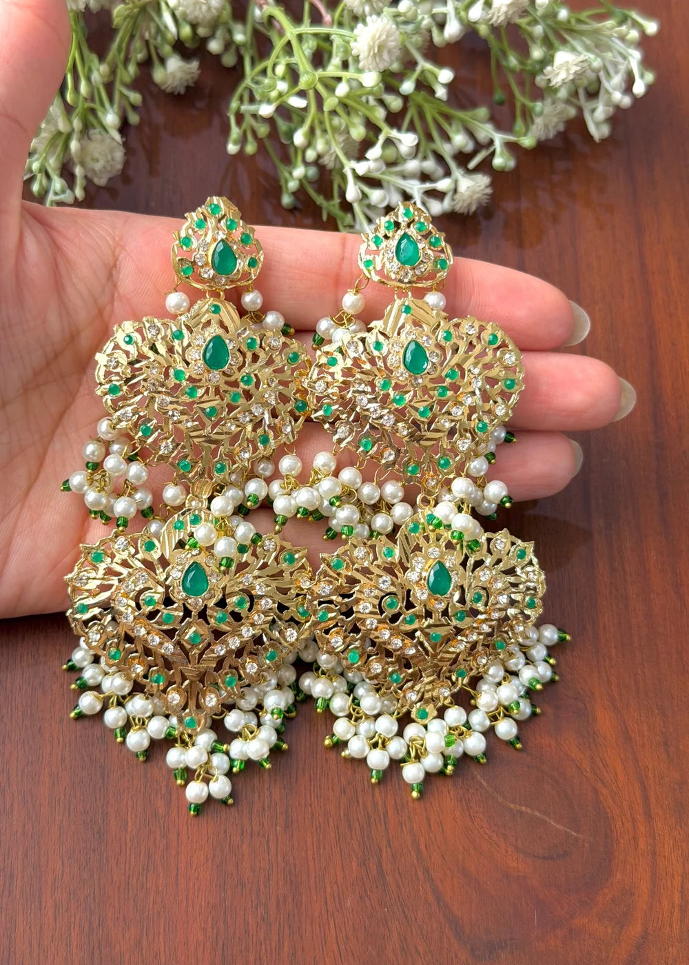 Hyderabadi Long Emerald Earrings GT102