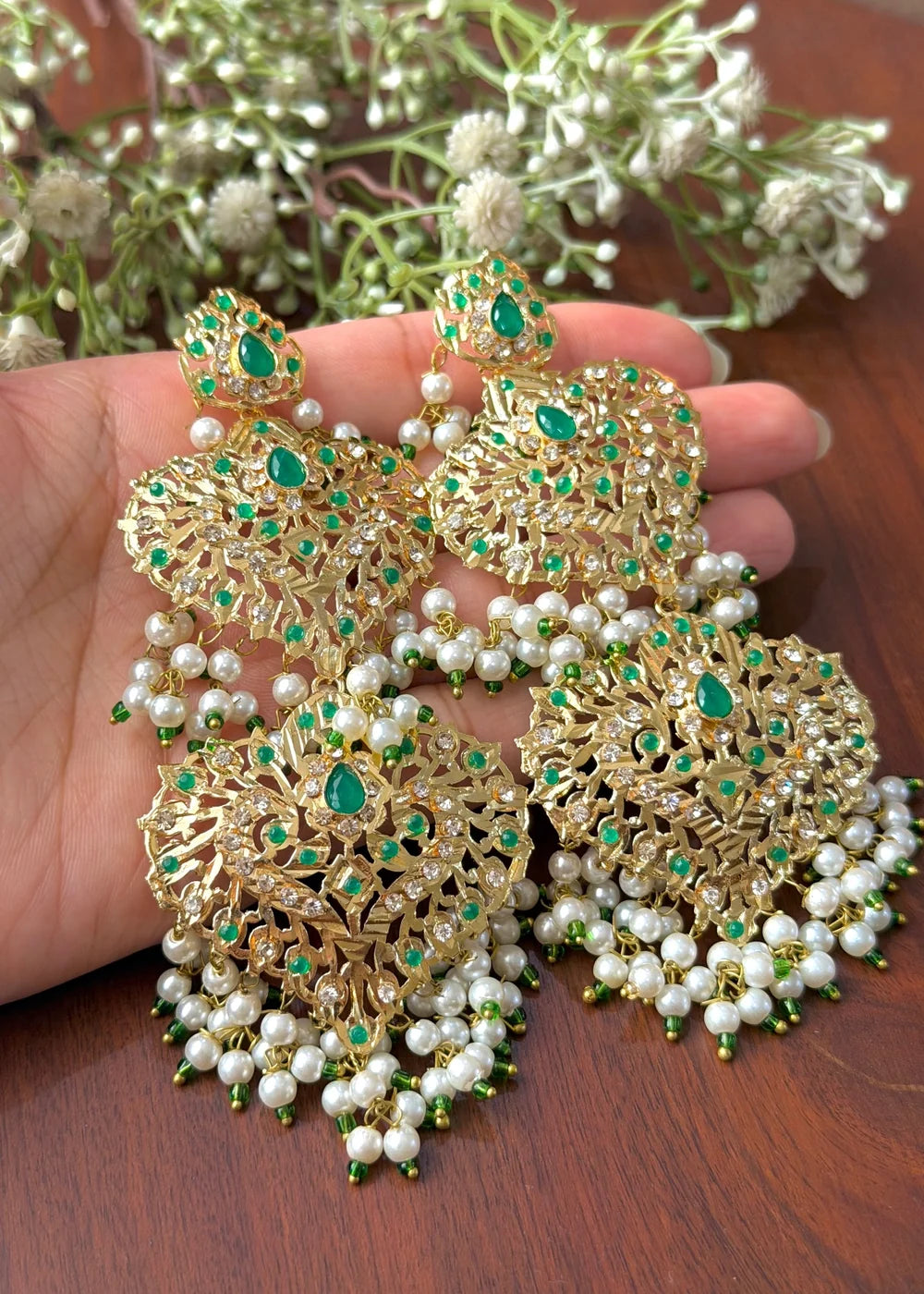 Hyderabadi Long Emerald Earrings GT102