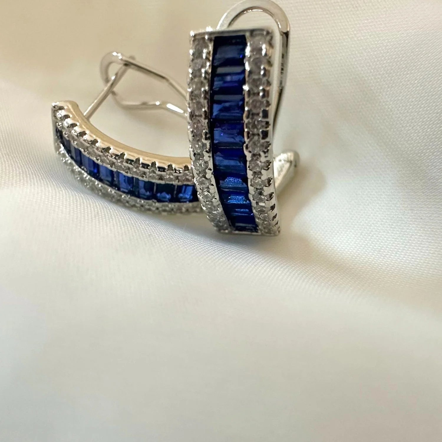 Studded Half Hoops (Blue Stone & Zircons) GT34