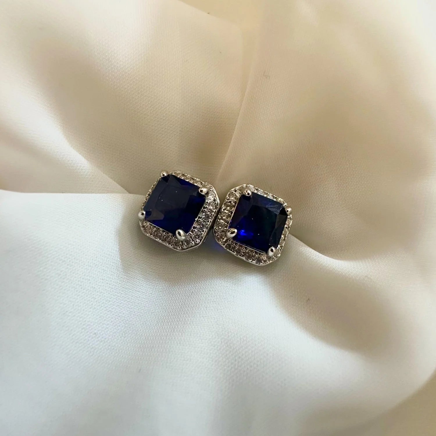 Blue Square Cushion Studs  GT39