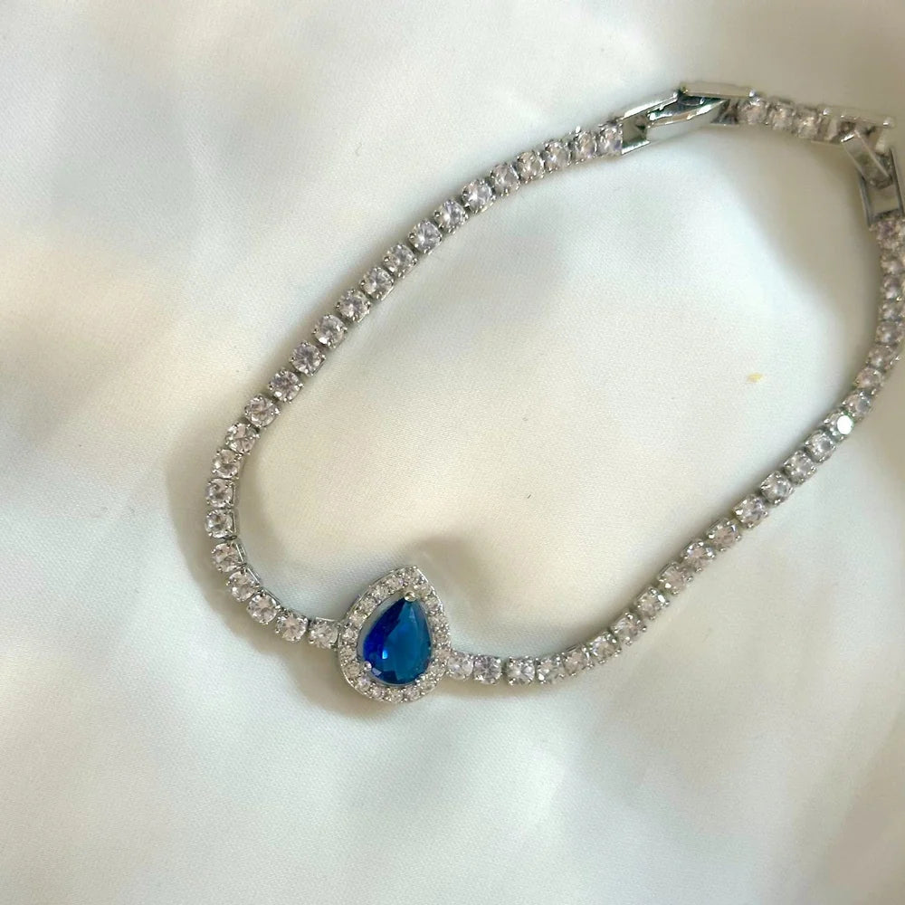 Blue Teardrop Stone Bracelet (Adjustable link)