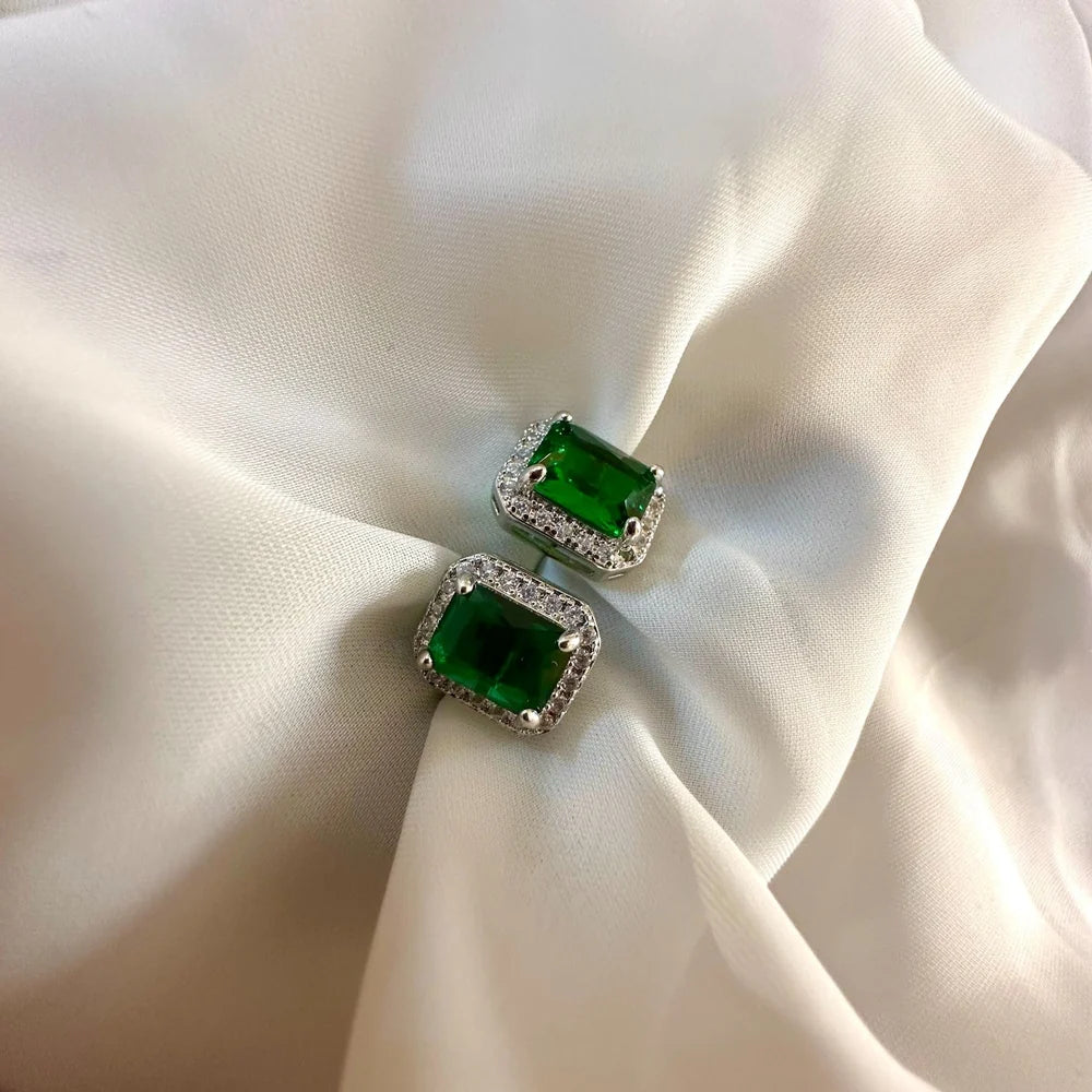 Green Rectangle Cushion Studs GT44