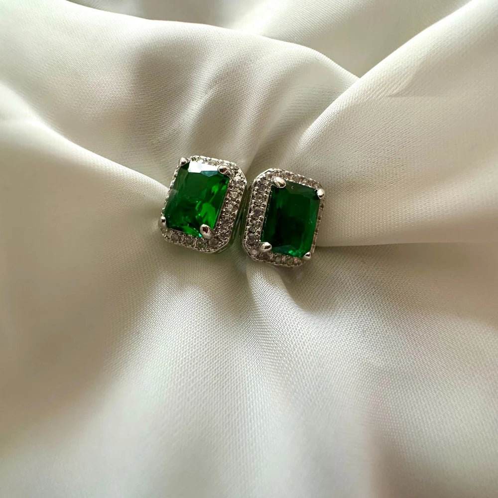 Green Rectangle Cushion Studs GT44
