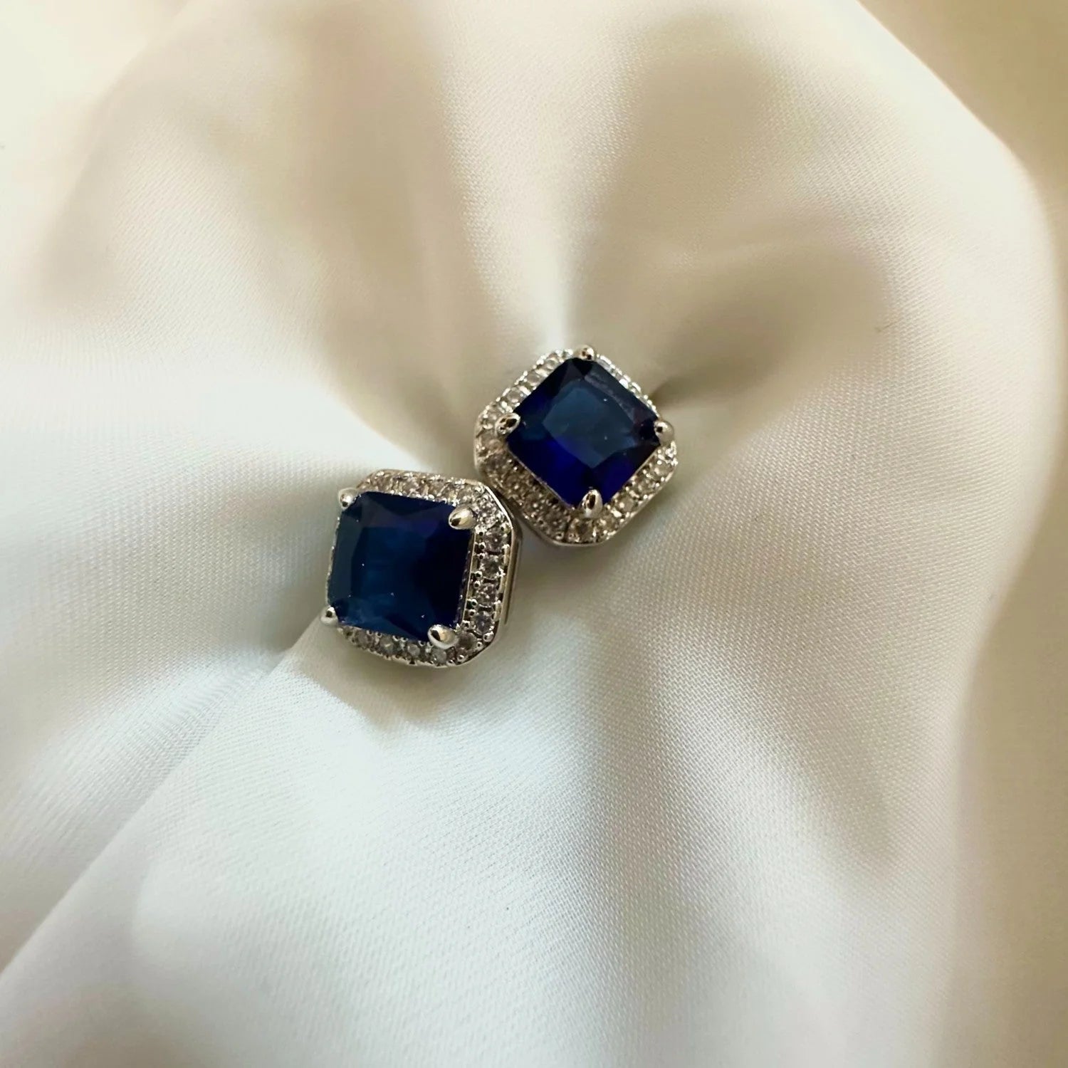 Blue Square Cushion Studs  GT39