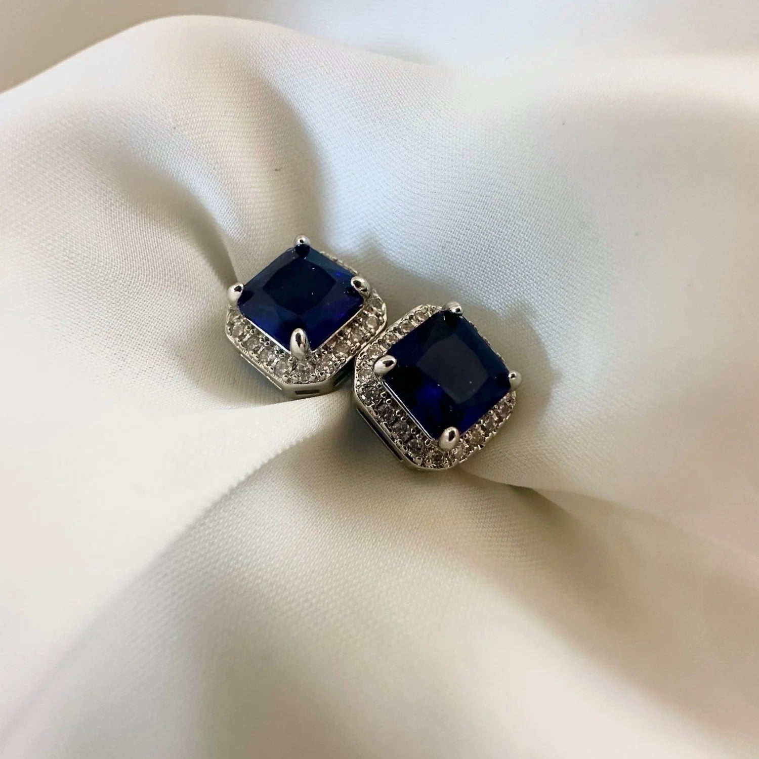 Blue Square Cushion Studs  GT39