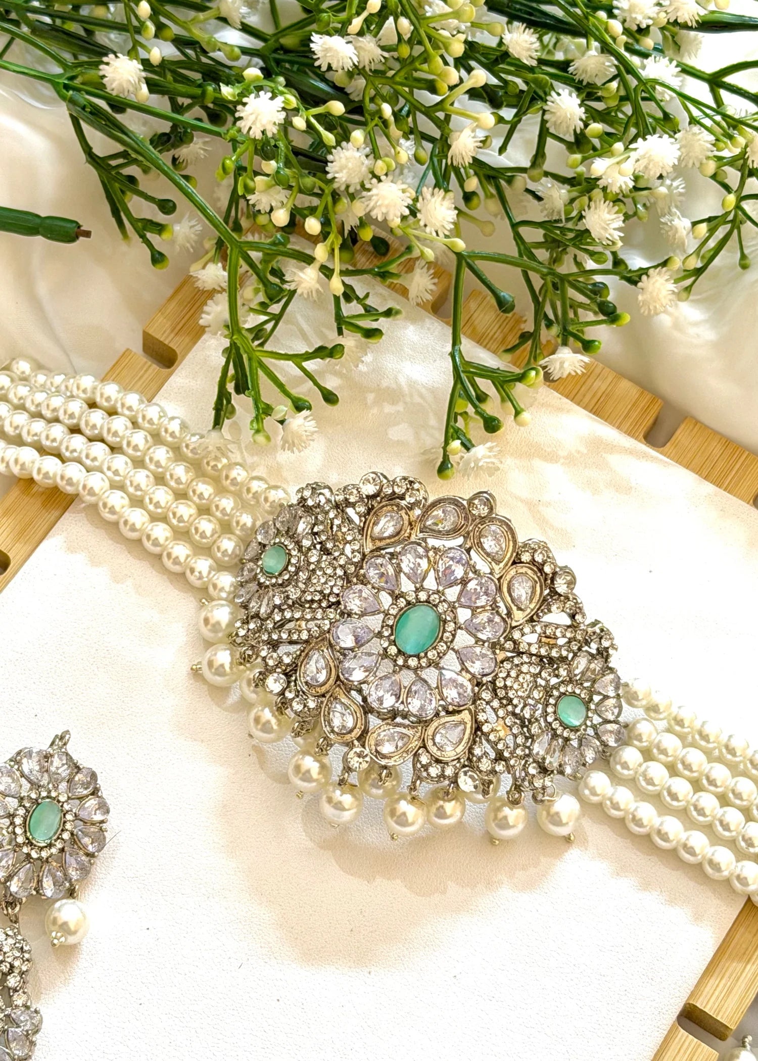 Reiha Choker Set (Pearls & Turquoise Stones) GS37