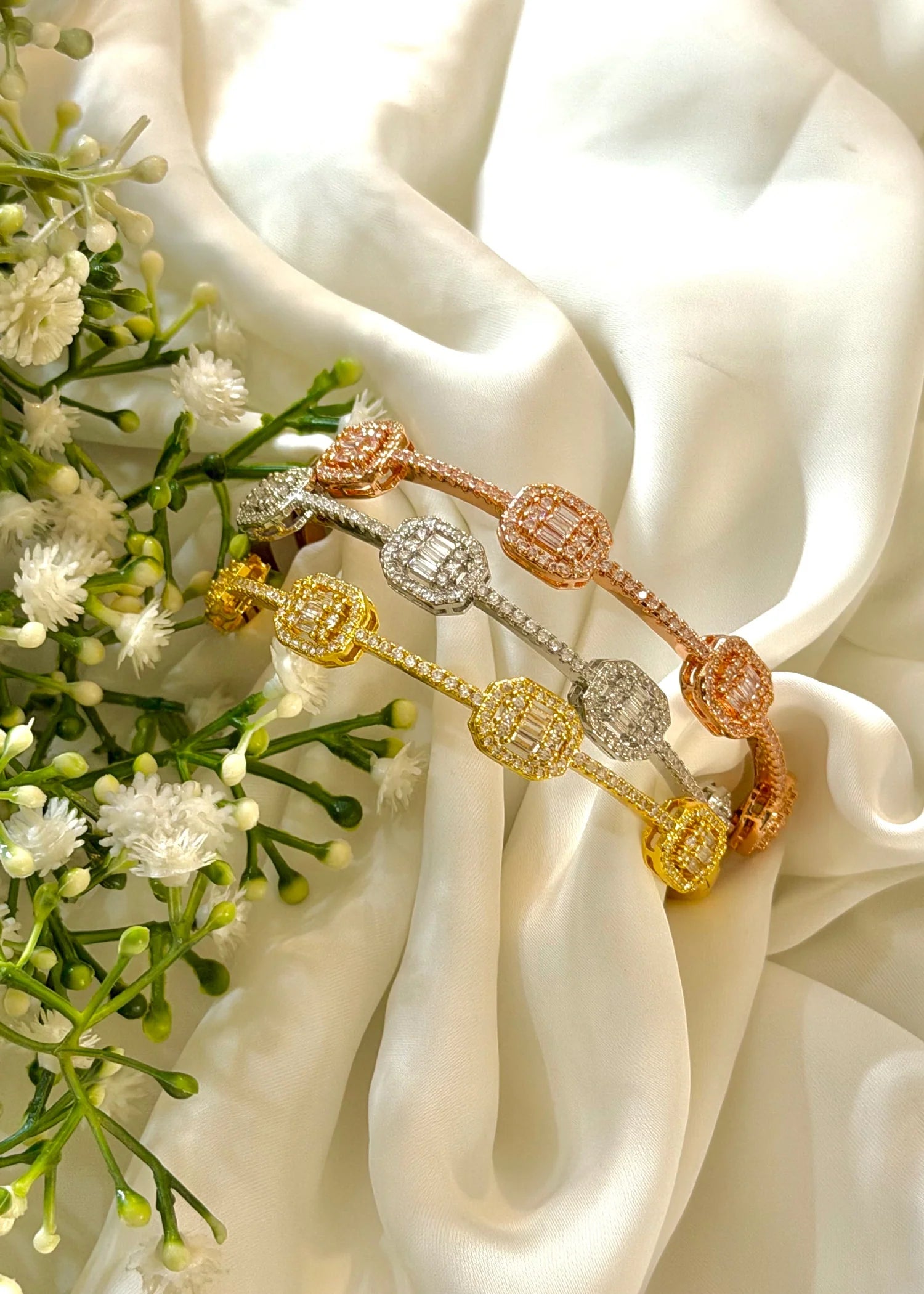 Zircon Trio Bangle Set (Gold, Silver & Rose Gold) GB65