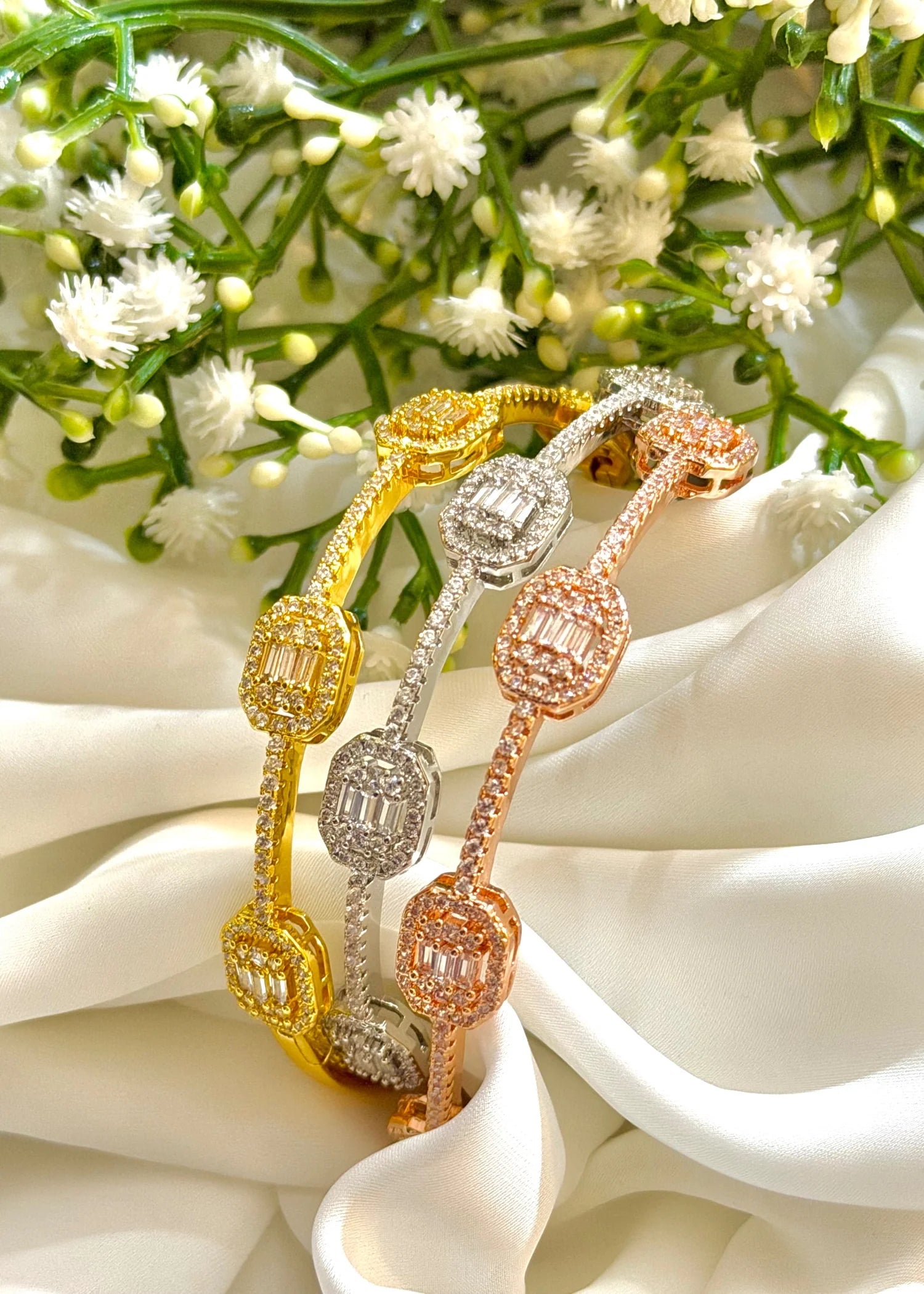 Zircon Trio Bangle Set (Gold, Silver & Rose Gold) GB65