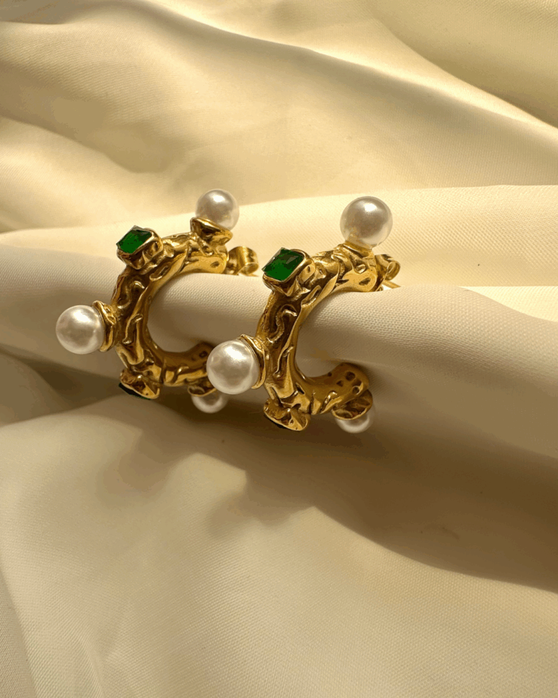 Emerald-Pearl Hoops