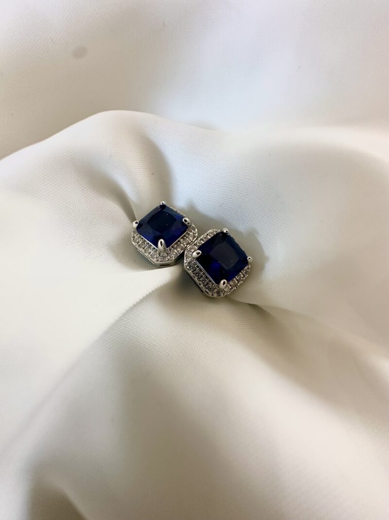 Blue Square Cushion Studs