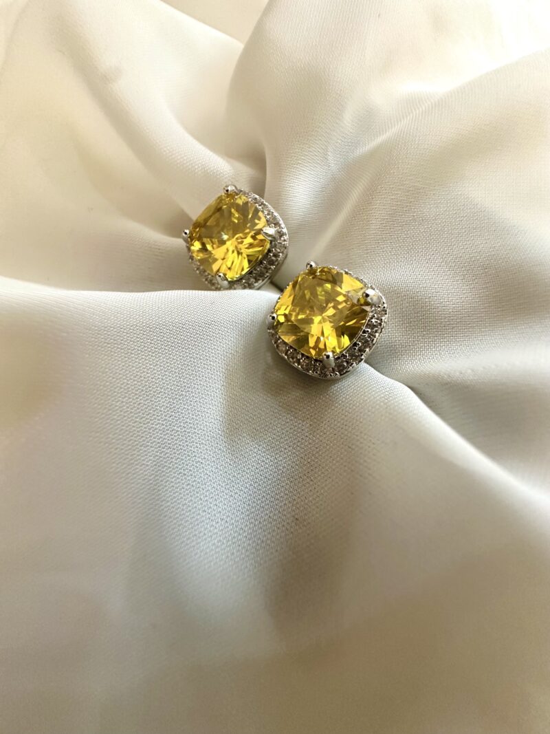 Yellow Square Cushion Studs
