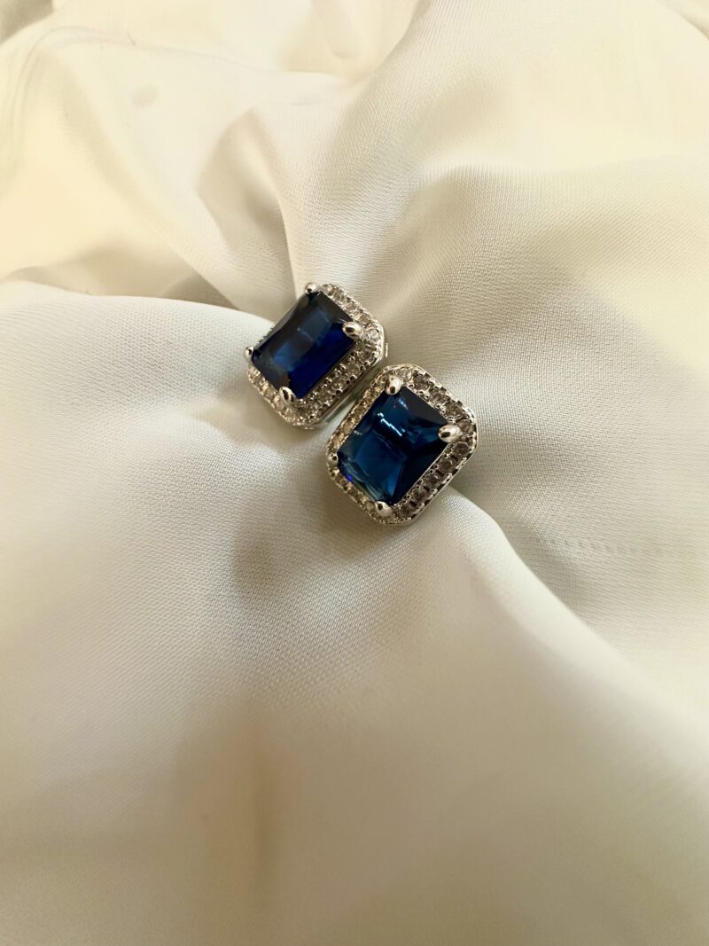Blue Rectangle Cushion Studs