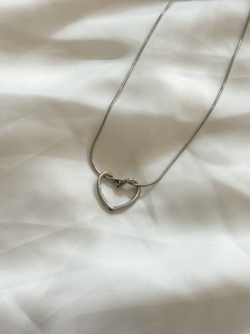 Silver Hollow Heart Necklace